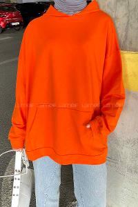 Orange Hood Neck Long Arm Unprinted Sweatshirt
