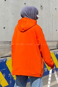 Orange Hood Neck Long Arm Unprinted Sweatshirt