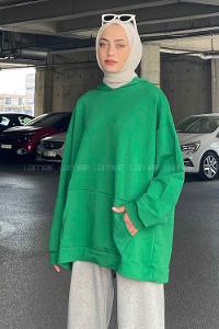Green Hood Neck Long Arm Unprinted Sweatshirt