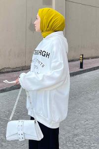 White Hood Neck Printed Sweatshirt