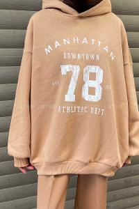 Brown With Milk Hood Neck Printed Sweatshirt