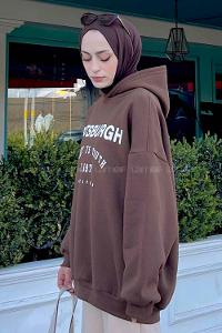 Bitter Brown Hood Neck Printed Sweatshirt