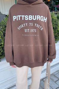 Bitter Brown Hood Neck Printed Sweatshirt