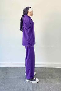 Purble Medium Crew Neck Long Arm Without Accessories Cotton Flared Trousers Comfortable Suit