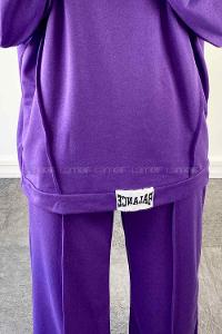 Purble Medium Crew Neck Long Arm Without Accessories Cotton Flared Trousers Comfortable Suit