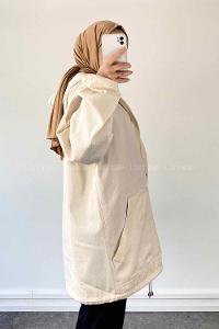 Cream Hood Neck Long Arm Linen Jacket
