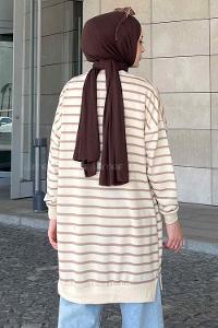 Brown Crew Neck Long Arm Printed Sweatshirt