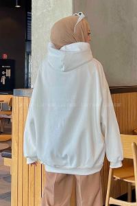 Lamelif New York Baskılı Üç İplik Sweatshirt Beyaz