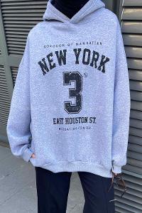Lamelif New York Baskılı Üç İplik Sweatshirt Gri
