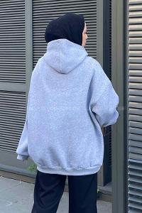 Lamelif New York Baskılı Üç İplik Sweatshirt Gri