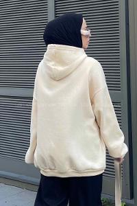 Lamelif New York Baskılı Üç İplik Sweatshirt  Krem