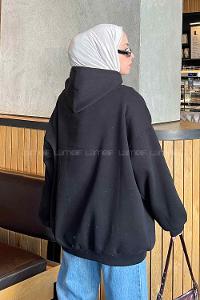 Black Hood Neck Long Arm Printed Sweatshirt