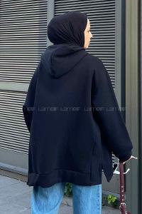 Lamelif Önü Fermuarlı Yan Yırtmaçlı Üç İplik Sweat Siyah