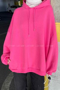 Pink Hood Neck Long Arm Unprinted Sweatshirt