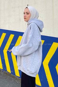 Gray Hood Neck Long Arm Unprinted Sweatshirt