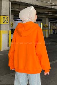 Lamelif Ön Fermuarlı Düz Sweatshirt Turuncu