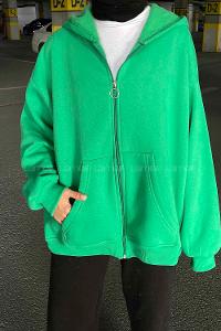 Lamelif Ön Fermuarlı Düz Sweatshirt Yeşil