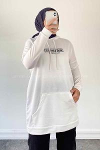 White Hood Neck Long Arm Printed Sweatshirt