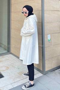 Ecru Long Arm Without Accessories With Necklace Cotton Trench Coat