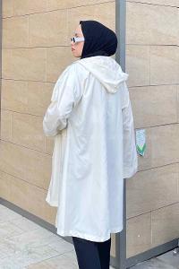 Ecru Long Arm Without Accessories With Necklace Cotton Trench Coat