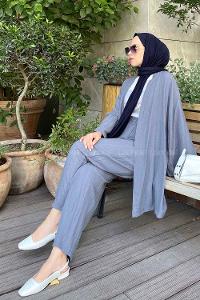 Lamelif Kimono İkili Tesettür Takım Füme