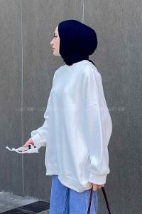 Lamelif Jasmin Bisiklet Yaka Oversize Sweat Beyaz