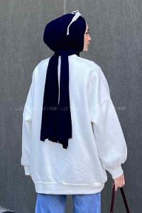 Lamelif Jasmin Bisiklet Yaka Oversize Sweat Beyaz