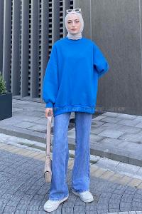 Blue Crew Neck Long Arm Unprinted Sweatshirt