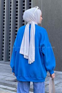 Blue Crew Neck Long Arm Unprinted Sweatshirt