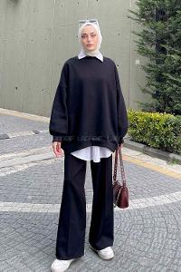 Lamelif Jasmin Bisiklet Yaka Oversize Sweat Siyah