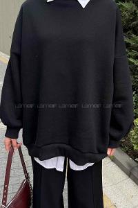 Lamelif Jasmin Bisiklet Yaka Oversize Sweat Siyah