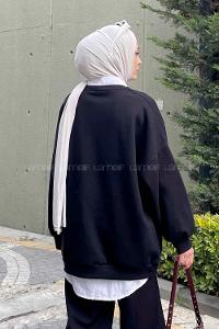 Lamelif Jasmin Bisiklet Yaka Oversize Sweat Siyah