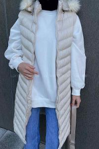 Modalamelif Önü Fermuarlı Kapüşonlu Çift Cepli Şişme Mont Yelek Taş