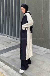 Lamelif Retrica İki Renk Trençkot  Ekru