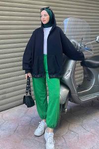 Lamelif Ön Fermuarlı Düz Sweatshirt Siyah