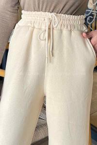 Lamelif Üç İplik Bol Paça Eşofman Altı Krem