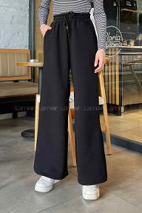 Lamelif Üç İplik Bol Paça Eşofman Altı Siyah