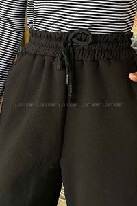 Lamelif Üç İplik Bol Paça Eşofman Altı Siyah