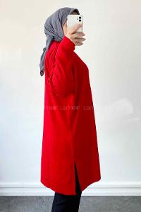 Red Mock Turtle Neck Knitwear Tunic