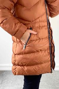 Lamelif Kapüşonu Kürk Detaylı Şişme Mont Taba