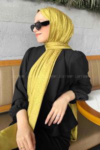 Lamelif LSY Desen Jakar Serisi Şal Yağ Yeşili