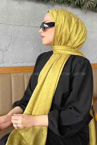 Lamelif LSY Desen Jakar Serisi Şal Yağ Yeşili