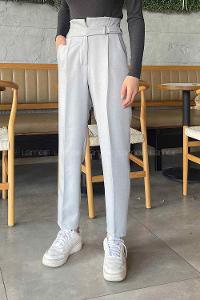Gray Linen High Waist Linen Pants