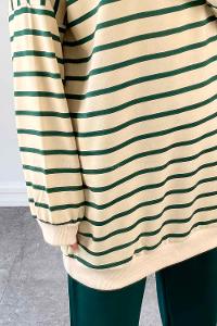 Lamelif Daisy  Bisikilet Yaka Çizgili Tesettür Takım Zümrüt