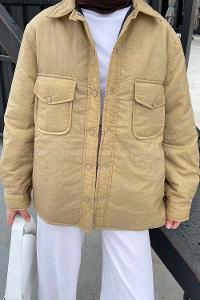 Lamelif Rogers Mat Görünümlü Çıtçıtlı Mont Camel