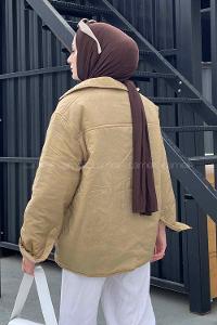 Lamelif Rogers Mat Görünümlü Çıtçıtlı Mont Camel