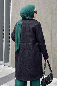 Lamelif Valeria Tek Düğmeli Peluş Kaban Siyah