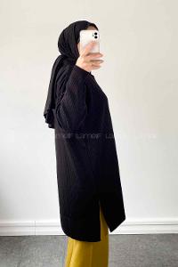 Black Shirt Collar Knitwear Tunic