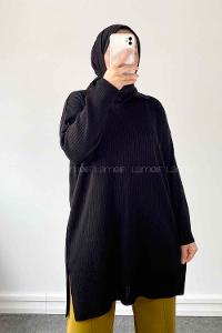 Black Shirt Collar Knitwear Tunic