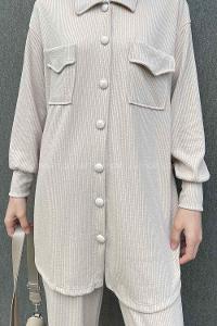 Modalamelif Emma Fitilli Gömlek Takım Taş rengi